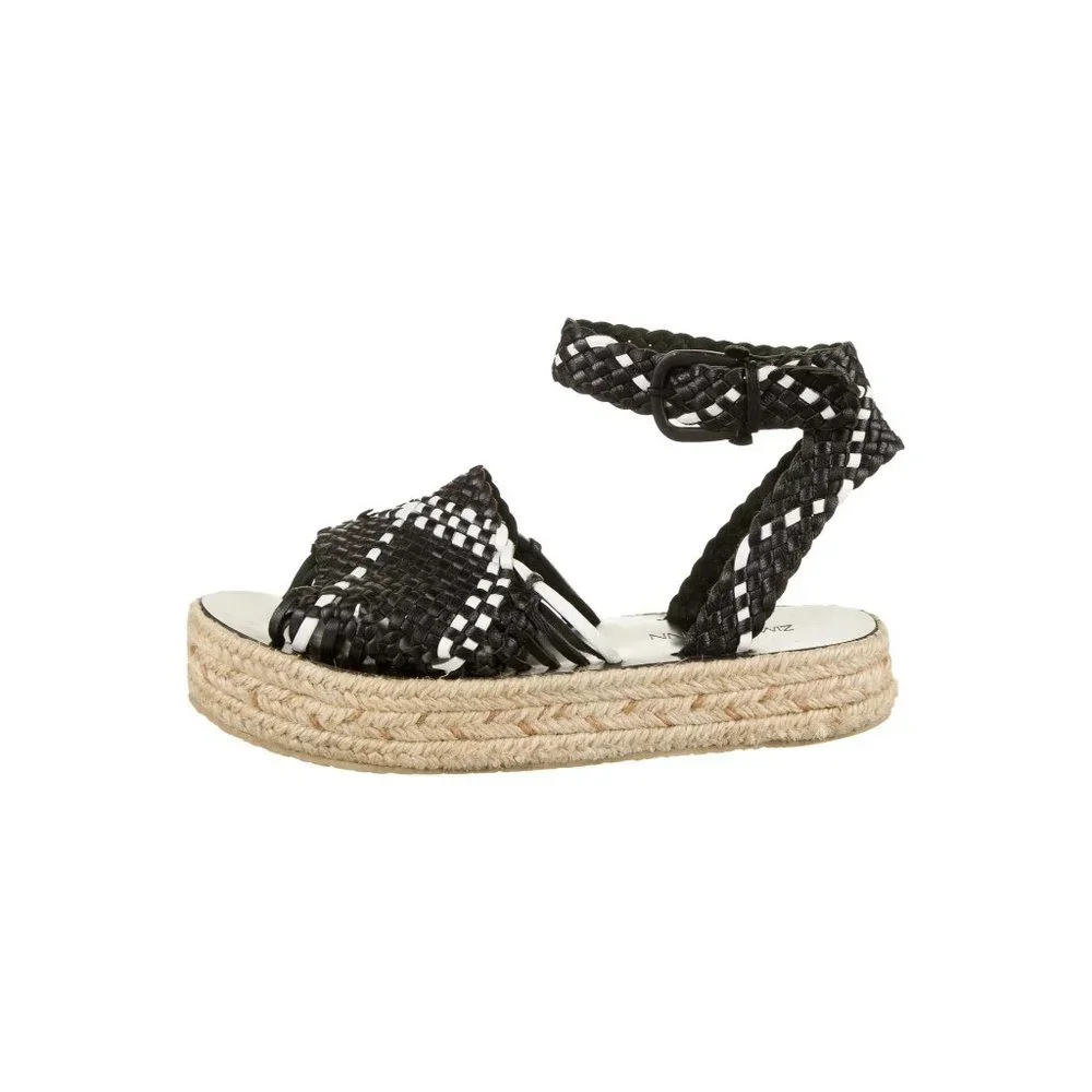 Zimmermann Espadrille Sandals Ankle Strap Black White Shoes Summer 5.5 36